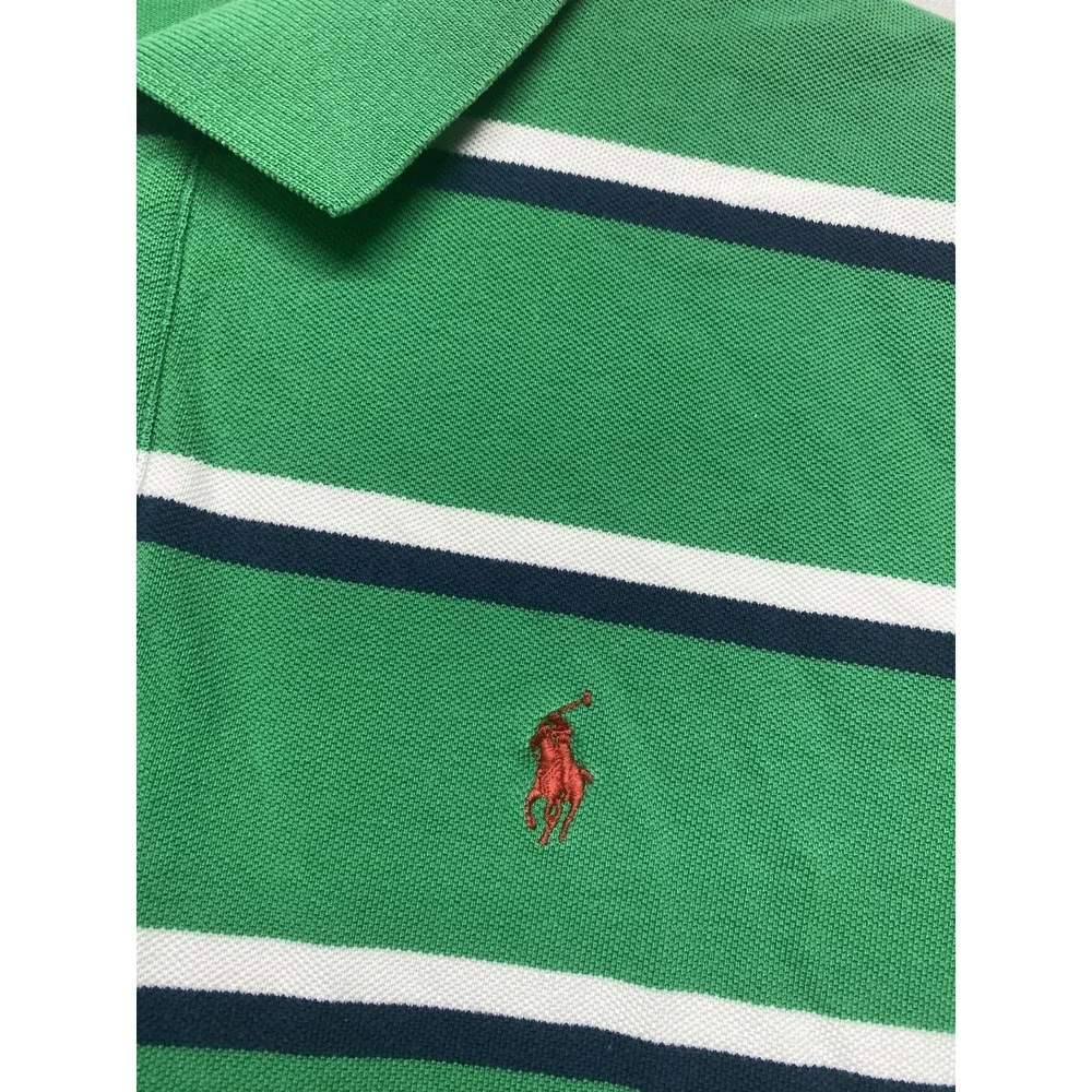 Polo Ralph Lauren Polo Shirt Mens XL Green Striped Hi Low Hem Side Slit Golf